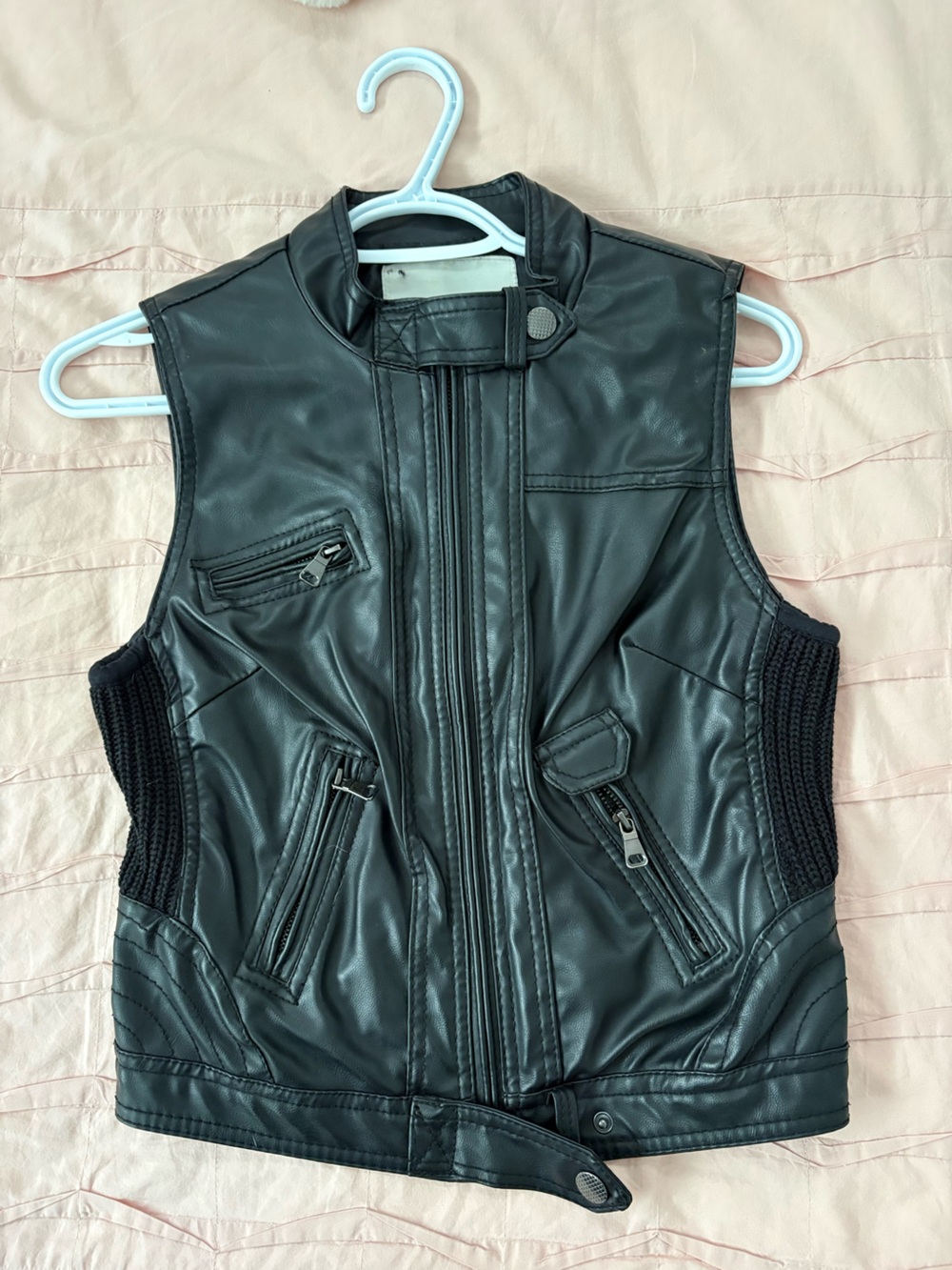 Black Faux Leather Moto Vest - Women's Stylish Layering Piece